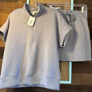 Rae Mode Women's Gray Scuba Half-Zip Top and Skort Set